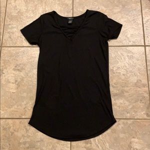 Black t-shirt with criss-cross v-neck